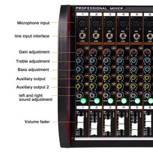 Load image into Gallery viewer, 8 Channel Digital Audio Mixer Mixing Console bluetooth USB Computer Power Live Broadcast Recording DJ Equipment Professional
