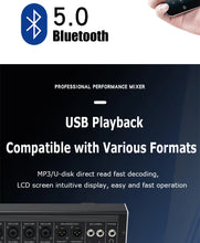 Load image into Gallery viewer, 8/12 Channel Digital Mixer Audio Console 100 DSP Effects Bluetooth USB MP3 DJ Reverberation Sound Mixing Console
