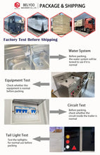 Load image into Gallery viewer, Belyoo Fast Food Vending Cart Burger Taco Street Food Trailer factory test before shipping with water, equipment, circuit, and tail light tests.
