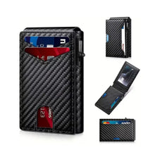 Load image into Gallery viewer, Men Vintage Leather Wallet RFID Blocking Aluminum Auto Pop Up Credit Card Holder for Men
