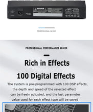 Load image into Gallery viewer, 8/12 Channel Digital Mixer Audio Console 100 DSP Effects Bluetooth USB MP3 DJ Reverberation Sound Mixing Console
