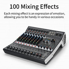 Load image into Gallery viewer, 8/12 Channel Digital Mixer Audio Console 100 DSP Effects Bluetooth USB MP3 DJ Reverberation Sound Mixing Console
