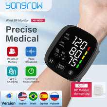 Load image into Gallery viewer, Yongrow Rechargeable Digital Wrist Blood Pressure Monitor Sphygmomanometer Tonometer Tensiometer Heart Rate Meter BP Monitor
