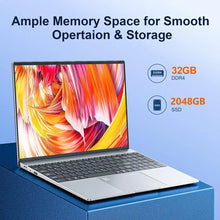 Load image into Gallery viewer, 15.6 Inch Laptop 32GB Ram 2TB SSD Windows 11 Notebook Pc Gamer Intel N5095 Office Computer with Backlit Fingerprint Wifi Camera
