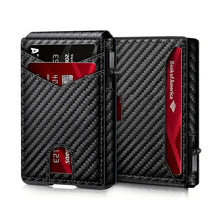 Load image into Gallery viewer, Men Vintage Leather Wallet RFID Blocking Aluminum Auto Pop Up Credit Card Holder for Men
