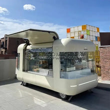 Load image into Gallery viewer, Belyoo Fast Food Vending Cart Burger Taco Street Food Trailer in a modern outdoor setting, showcasing its design and functionality.
