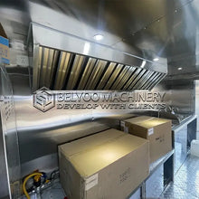 Load image into Gallery viewer, Belyoo Fast Food Vending Cart Burger Taco Street Food Trailer interior showing exhaust hood and storage boxes.

