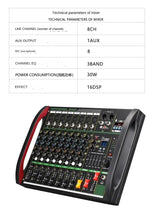 Load image into Gallery viewer, 4 / 8-channel mixer DSP reverberation effect professional Bluetooth USB audio mixer balance family karaoke stage performance KTV
