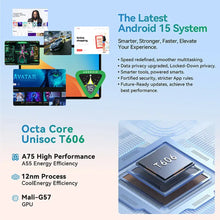 Load image into Gallery viewer, 10.1 2025 Tablet Android 15 8-core 12GB RAM 128GB with Unisoc T606 processor, high performance and future-ready Android 15 system features.
