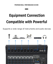 Load image into Gallery viewer, 8/12 Channel Digital Mixer Audio Console 100 DSP Effects Bluetooth USB MP3 DJ Reverberation Sound Mixing Console
