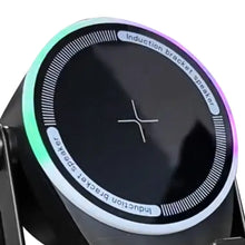 Load image into Gallery viewer, Wireless Induction Speaker with Bluetooth-compatible Speaker close-up showing induction bracket design and colorful light ring.
