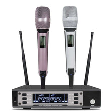 Load image into Gallery viewer, SOMLIMI EW135G4 UHF Long Distance Dual Channel Dual Handheld Professional Wireless Microphone System Stage Performance Dynamic - pink one white
