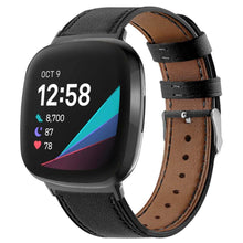Load image into Gallery viewer, For fitbit versa 3 smart watch classic double-sided first layer cowhide leather strap for fitbit versa 3 / for fitbit sense band - black
