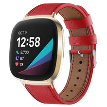 Load image into Gallery viewer, For fitbit versa 3 smart watch classic double-sided first layer cowhide leather strap for fitbit versa 3 / for fitbit sense band - red
