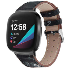 Load image into Gallery viewer, For fitbit versa 3 smart watch classic double-sided first layer cowhide leather strap for fitbit versa 3 / for fitbit sense band - black white flower
