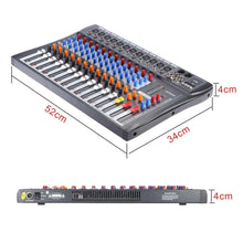 Load image into Gallery viewer, 120S-USB 12 Channels Mic Line Audio Mixer Mixing Console Wireless BT Connection USB XLR Input 3-band EQ 48V Phantom Power
