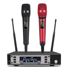 Load image into Gallery viewer, SOMLIMI EW135G4 UHF Long Distance Dual Channel Dual Handheld Professional Wireless Microphone System Stage Performance Dynamic - black and red
