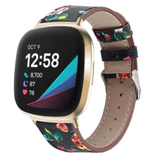 Load image into Gallery viewer, For fitbit versa 3 smart watch classic double-sided first layer cowhide leather strap for fitbit versa 3 / for fitbit sense band - black red flower
