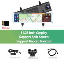 Load image into Gallery viewer, Podofo Wireless CarPlay Android Auto Dual Screen Car DVR Dash Cam 11.26”Rear View Mirror Stream Media Video Recorder Monitor DVR
