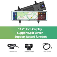 Load image into Gallery viewer, Podofo Wireless CarPlay Android Auto Dual Screen Car DVR Dash Cam 11.26”Rear View Mirror Stream Media Video Recorder Monitor DVR
