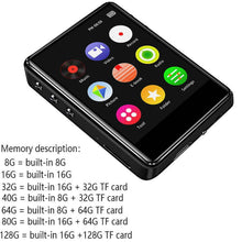 Load image into Gallery viewer, Original metal MP4 player Bluetooth 5.0 touch screen 2.4 inch built-in speaker MP3 with e-book radio recording video playback
